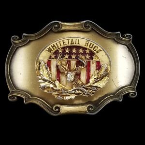 Vintage 1978‎ RainTree Whitetail Buck Belt Buckle Metal Western USA Made